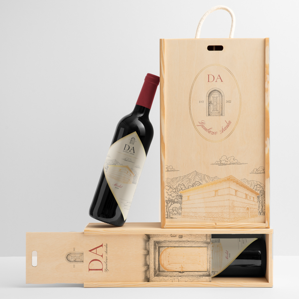 Aplicação vertical da identidade DA Djambazov Aranha - Winery